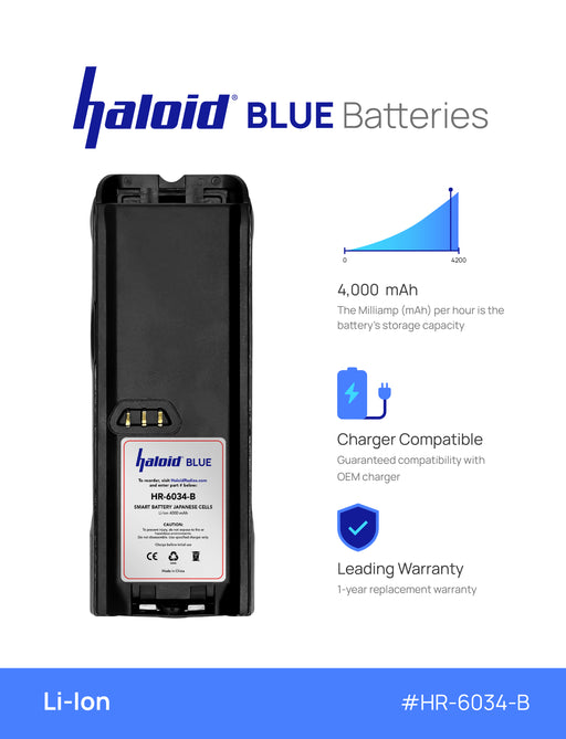 Haloid BLUE HR-6034-B Lithium Battery 6034-B for XTS3000 XTS5000 - HaloidRadios.com