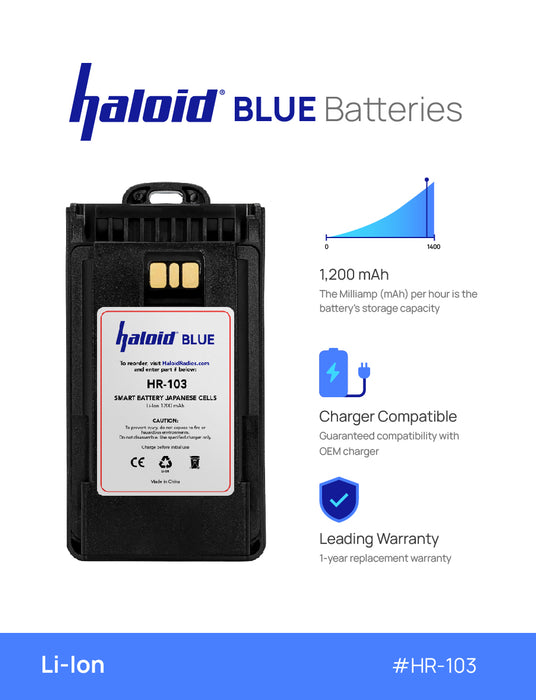Haloid BLUE HR-103 Lithium Battery 103 for VX231 VX261 - HaloidRadios.com