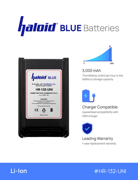 Haloid BLUE HR-132-UNI Lithium Battery 132-UNI for VX230 VX231 - HaloidRadios.com