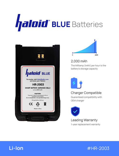 Haloid BLUE HR-2003 Lithium Battery 2003 for TC508 TC518 - HaloidRadios.com