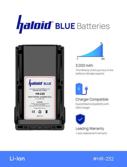 Haloid BLUE HR-232 Lithium Battery 232 for IC-F14 IC-F3011 IC-F3360 - HaloidRadios.com