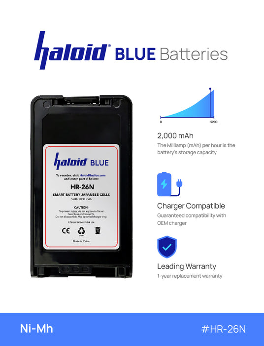 Haloid BLUE HR-26N Ni-Mh Battery 26N for NX-220 NX-320 NX-420 NX-3200 NX-3220 NX-3300 NX-3320 NX-3400 NX-3420 TK-2160 TK-2170 TK-2173 TK-2360 TK-3160 TK-3170 TK-3173 TK-3360 - HaloidRadios.com