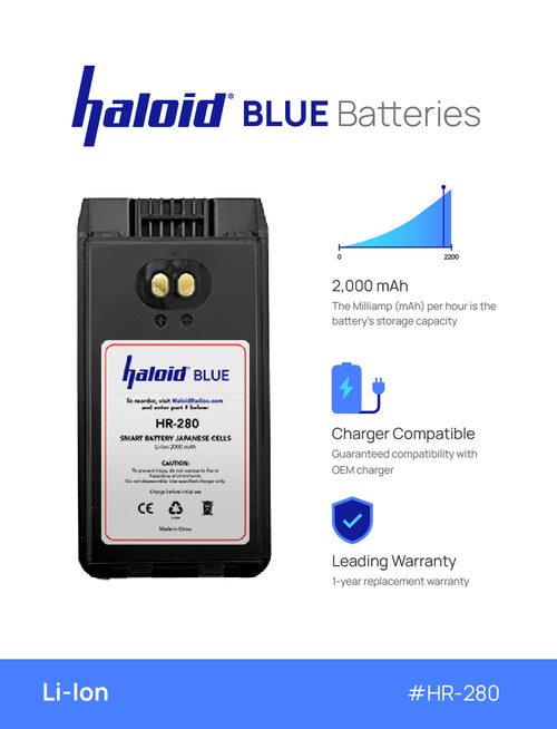 Haloid BLUE HR-280 Lithium Battery 280 for IC-F1000 IC-F2000 IC-F2100 IC-A16 - HaloidRadios.com