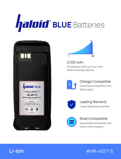 Haloid BLUE HR-4077-S Lithium Battery 4077-S for XPR6000 Radios - HaloidRadios.com