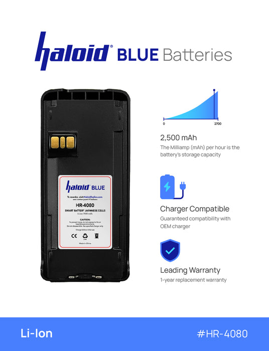 Haloid BLUE HR-4080 Lithium Battery 4080 for CP185 / CP100d - HaloidRadios.com