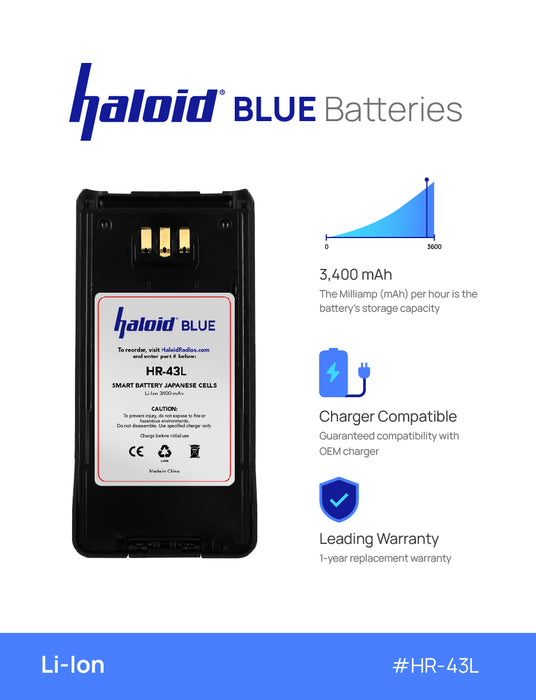 Haloid BLUE HR-43L Lithium Battery 43L for NX210 NX410 TK-2180 TK-3180 TK-5210 TK-5310 - HaloidRadios.com