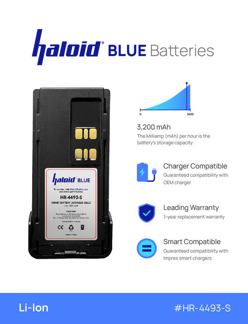 Haloid BLUE HR-4493-S Lithium Battery 4493-S for XPR3000 Radios - HaloidRadios.com
