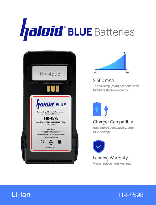 Haloid BLUE HR-4598 Lithium Battery for R2 Radios - HaloidRadios.com