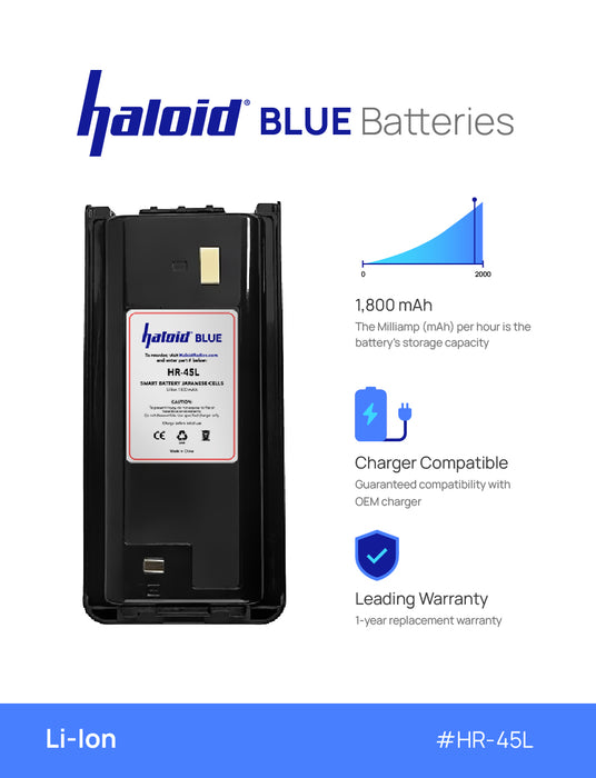 Haloid BLUE HR-45L Lithium Battery 45L for NX240V NX340U TK-3312 TK-2200 TK-2207 TK-2312 TK-3200 TK-3207 TK-2202L TK-2212 TK-3212 TK-3300 TK-3302 - HaloidRadios.com