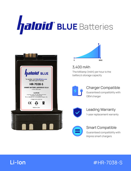 Haloid BLUE HR-7038-S Lithium Battery 7038-S for APX6000 APX7000 APX8000 Radios - HaloidRadios.com