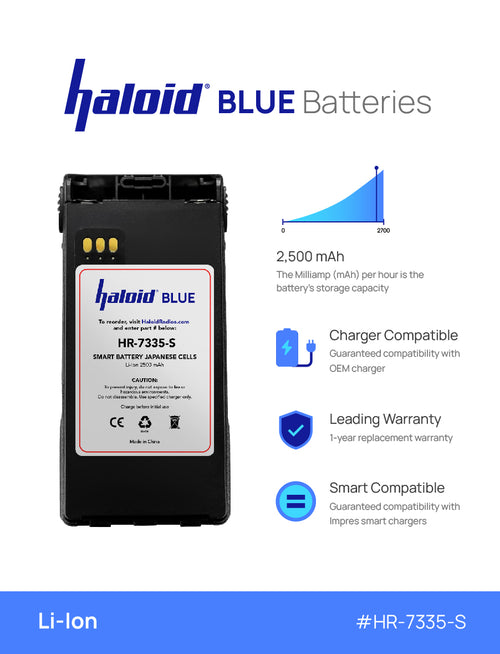 Haloid BLUE HR-7335-S Lithium Battery 7335-S for XTS2500 / XTS1500 Radios - HaloidRadios.com