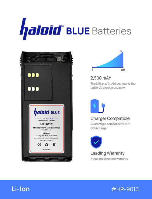 Haloid BLUE HR-9013 Lithium Battery 9013 for HT750 HT1250 HT1550 - HaloidRadios.com