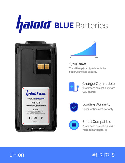 Haloid BLUE HR-R7-S Lithium Battery R7-S for R7 Radios - HaloidRadios.com