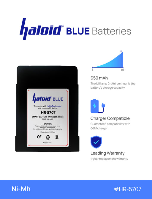 Haloid BLUE HR-5707 Ni-MH Battery for MINITOR V Pager 5 - HaloidRadios.com