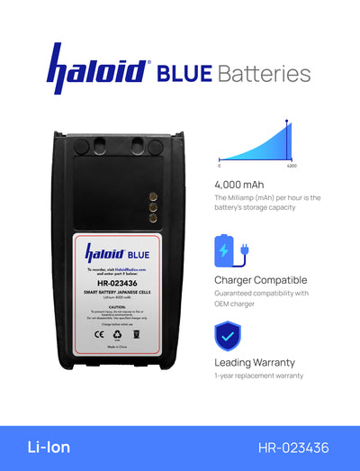 Haloid BLUE HR-023436 Lithium Battery 023436-001 for Harris XG-15 XG-25 XG-75 P5300 P5400 P7300 - HaloidRadios.com